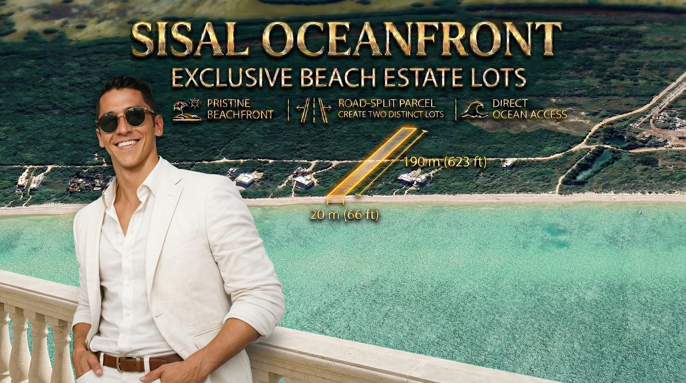 Terreno en venta en Sisal: 20×190 m frente al mar con longitud excepcinal y precio atractivo