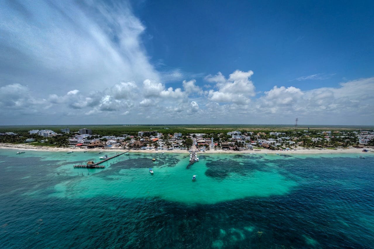 Puerto Morelos beach town showing calm coastal lifestyle near Cancun